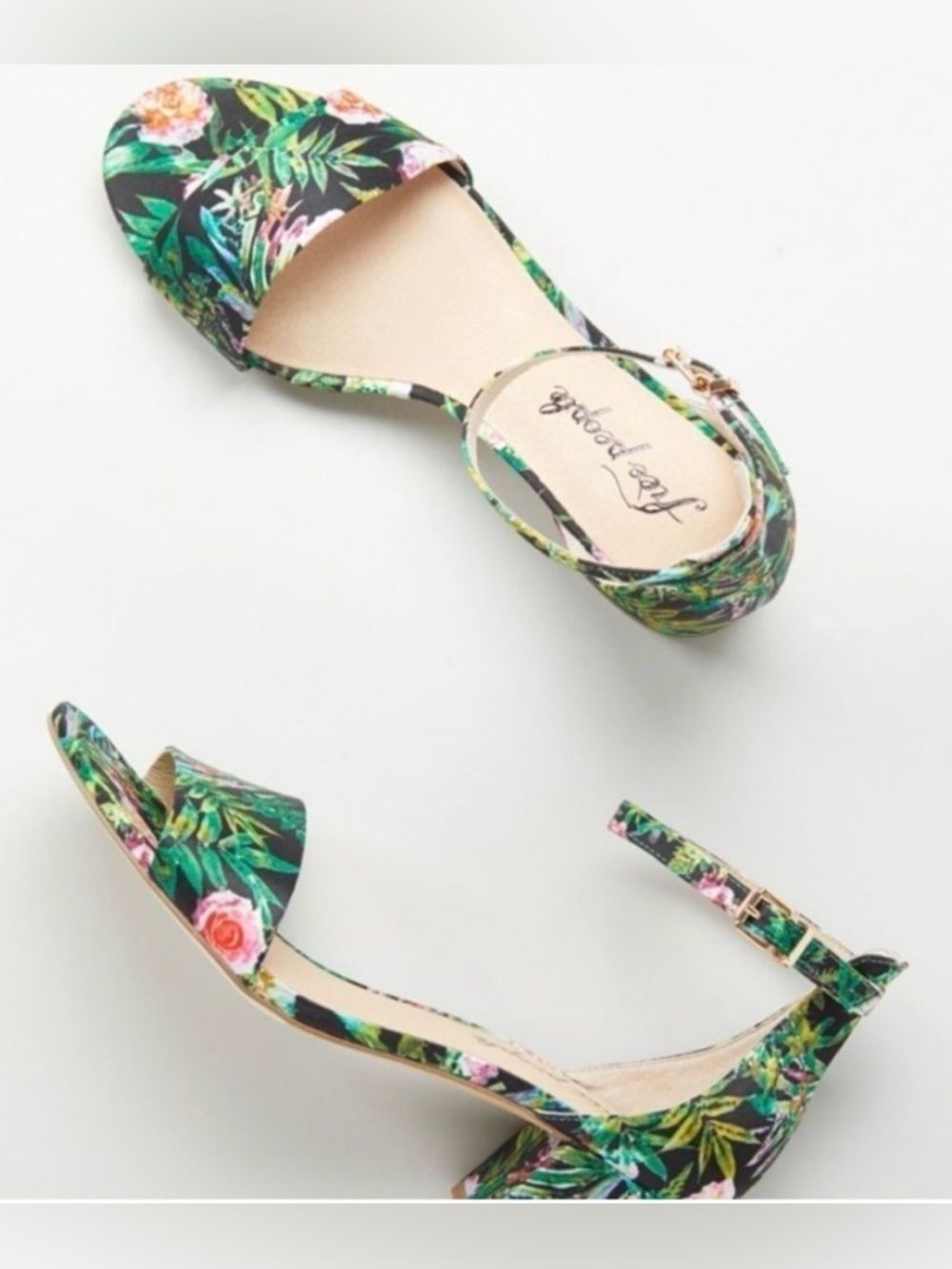 FREE PEOPLE MARIGOLD BLOCK HEEL SANDALS, Tropical Sandals, vibrant floral print